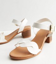 New Look Wide Fit White Plaited Block Heel Sandals